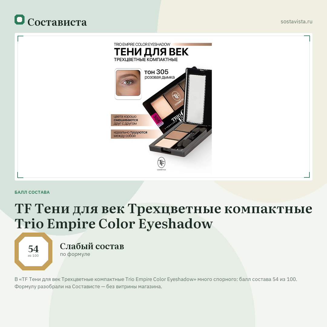 TF Тени для век Трехцветные компактные Trio Empire Color Eyeshadow: балл состава 54 из 100 — Состависта