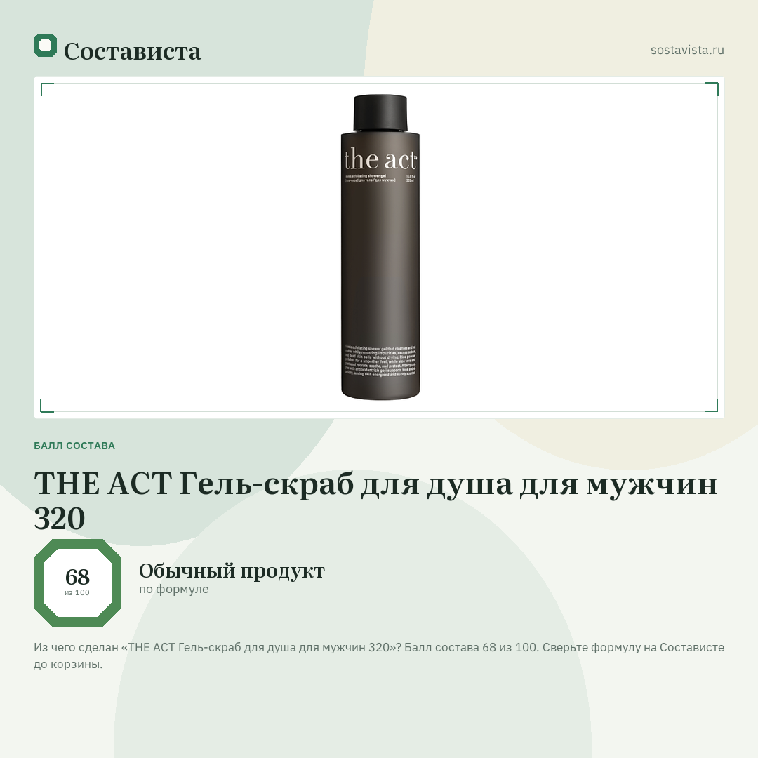 THE ACT Гель-скраб для душа для мужчин 320: балл состава 68 из 100 — Состависта