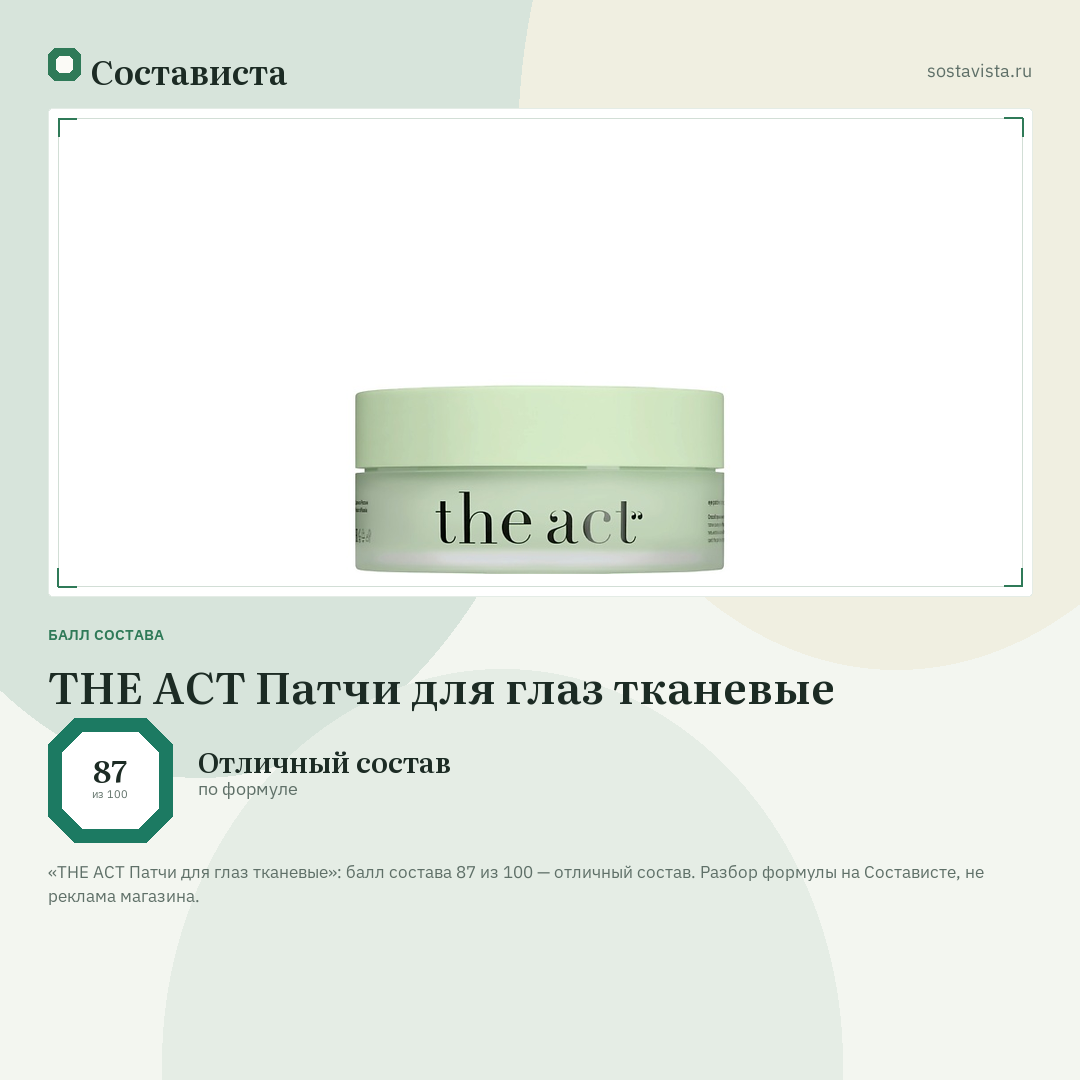 THE ACT Патчи для глаз тканевые: балл состава 87 из 100 — Состависта