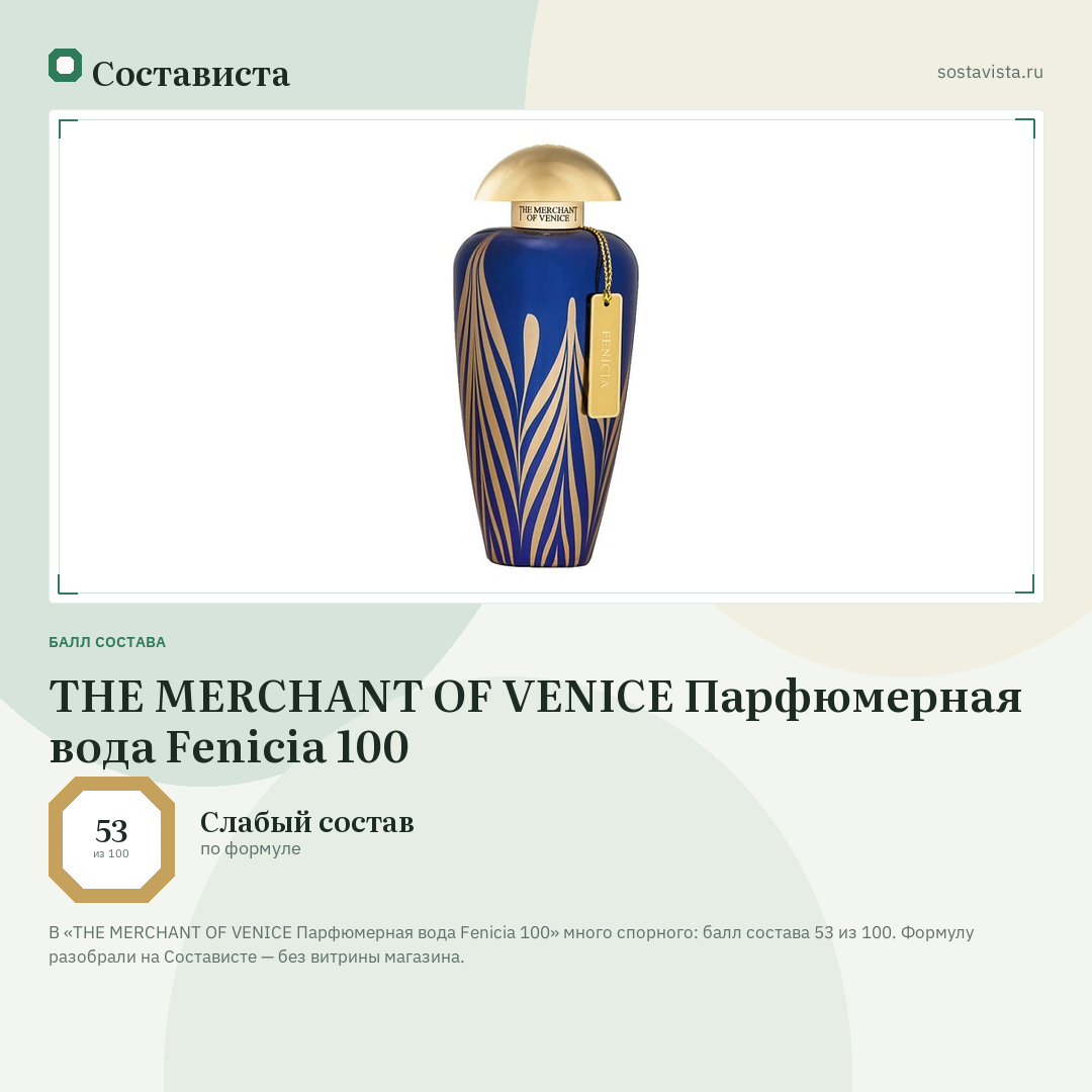 THE MERCHANT OF VENICE Парфюмерная вода Fenicia 100: балл состава 53 из 100 — Состависта