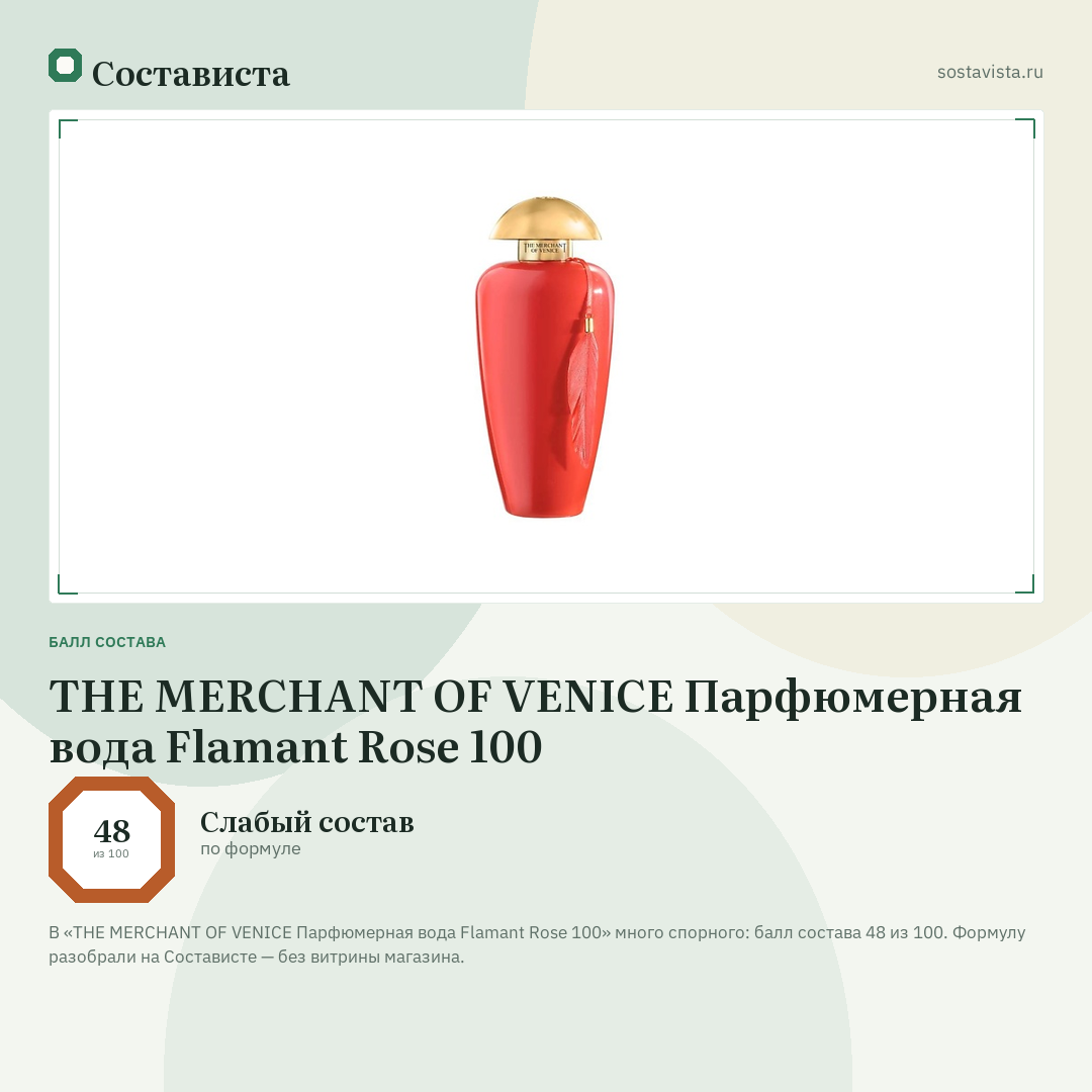THE MERCHANT OF VENICE Парфюмерная вода Flamant Rose 100: балл состава 48 из 100 — Состависта