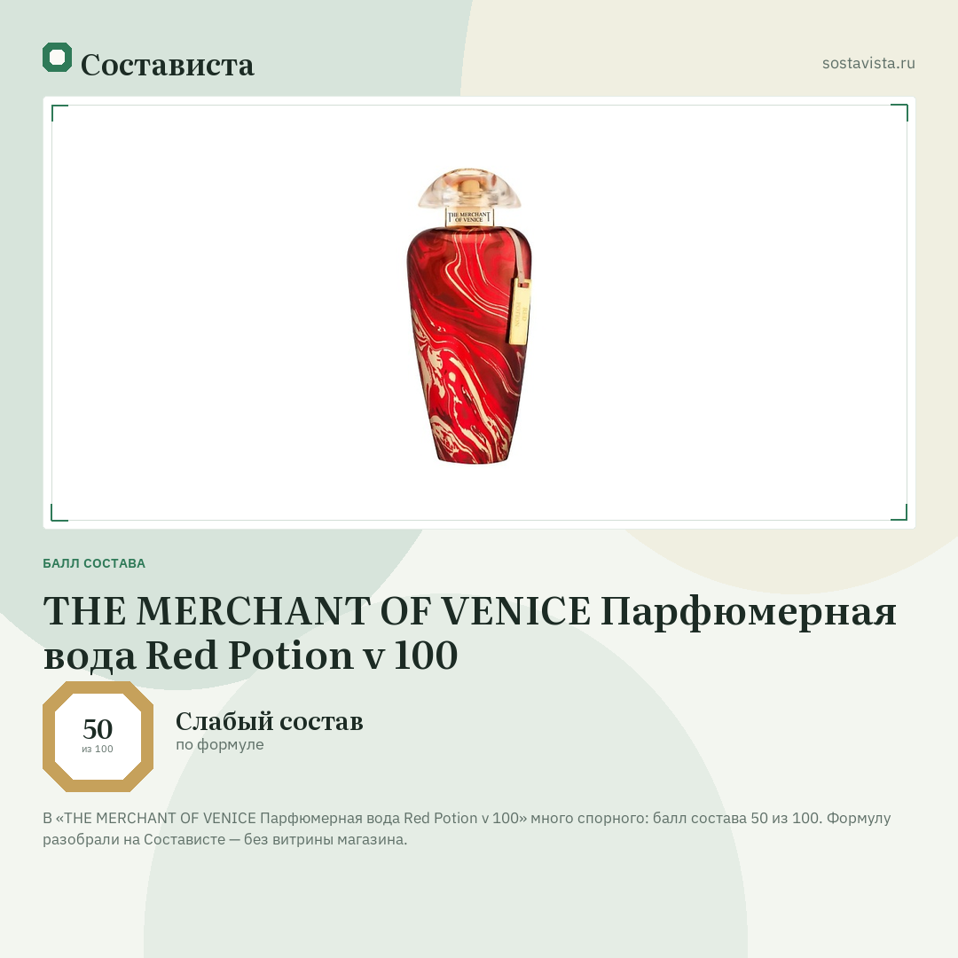 THE MERCHANT OF VENICE Парфюмерная вода Red Potion v 100: балл состава 50 из 100 — Состависта