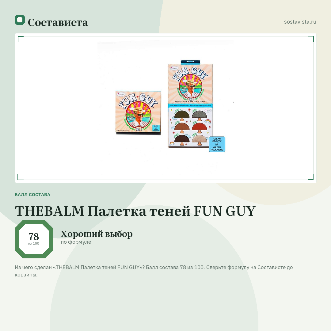 THEBALM Палетка теней FUN GUY: балл состава 78 из 100 — Состависта