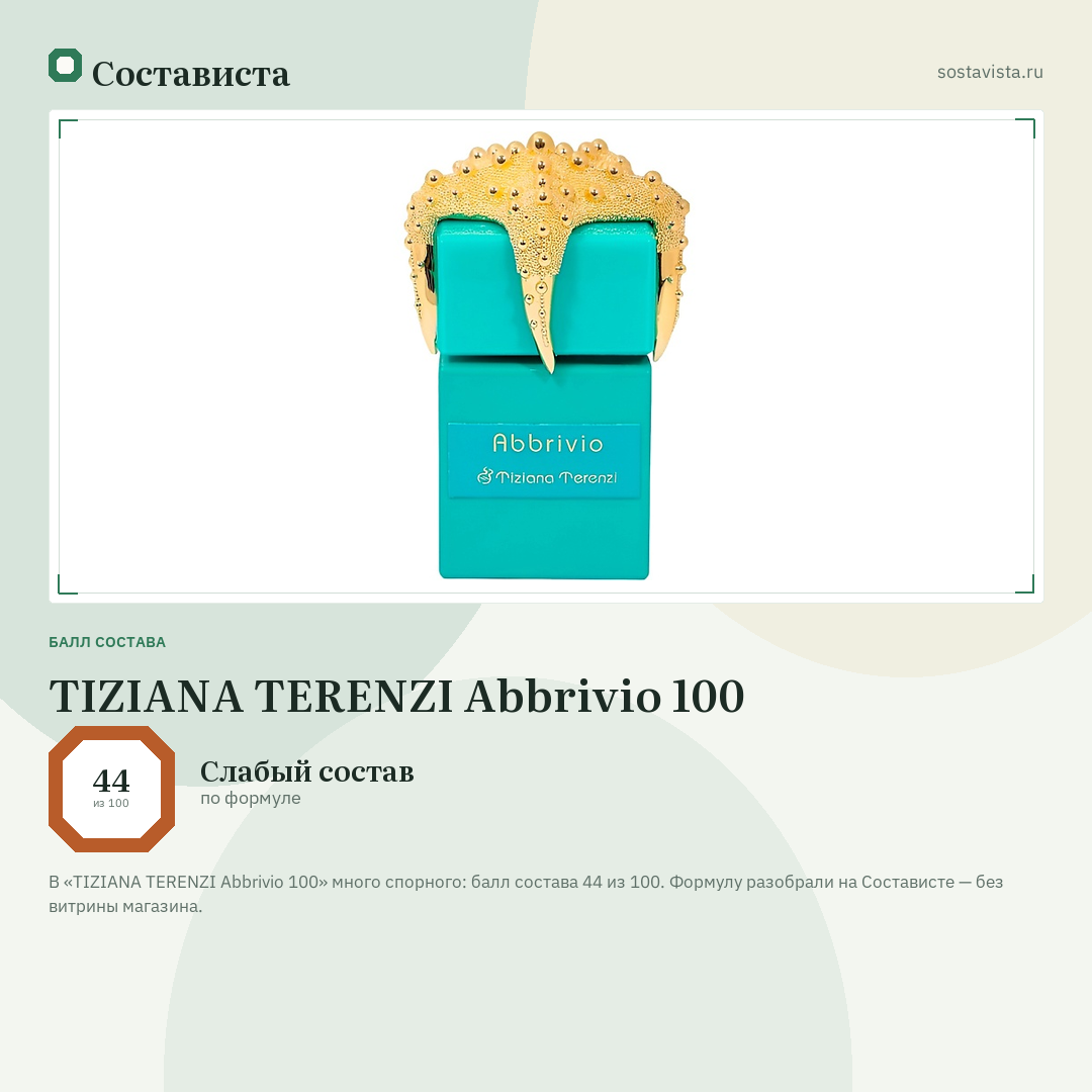 TIZIANA TERENZI Abbrivio 100: балл состава 44 из 100 — Состависта