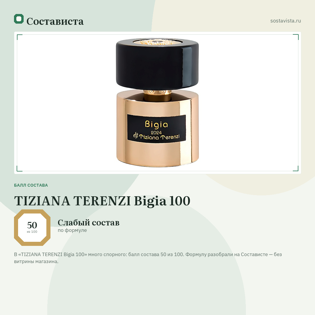 TIZIANA TERENZI Bigia 100: балл состава 50 из 100 — Состависта