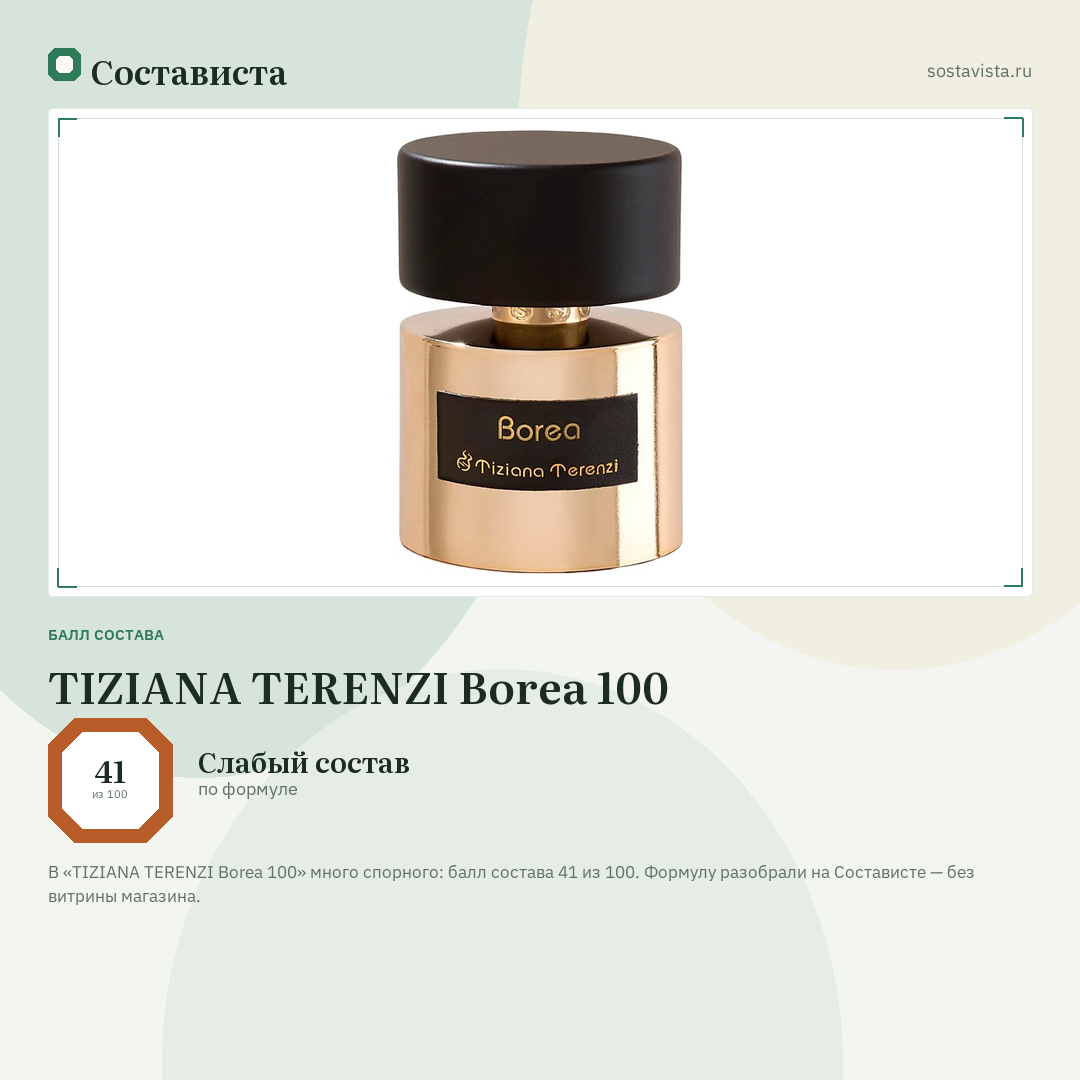 TIZIANA TERENZI Borea 100: балл состава 41 из 100 — Состависта