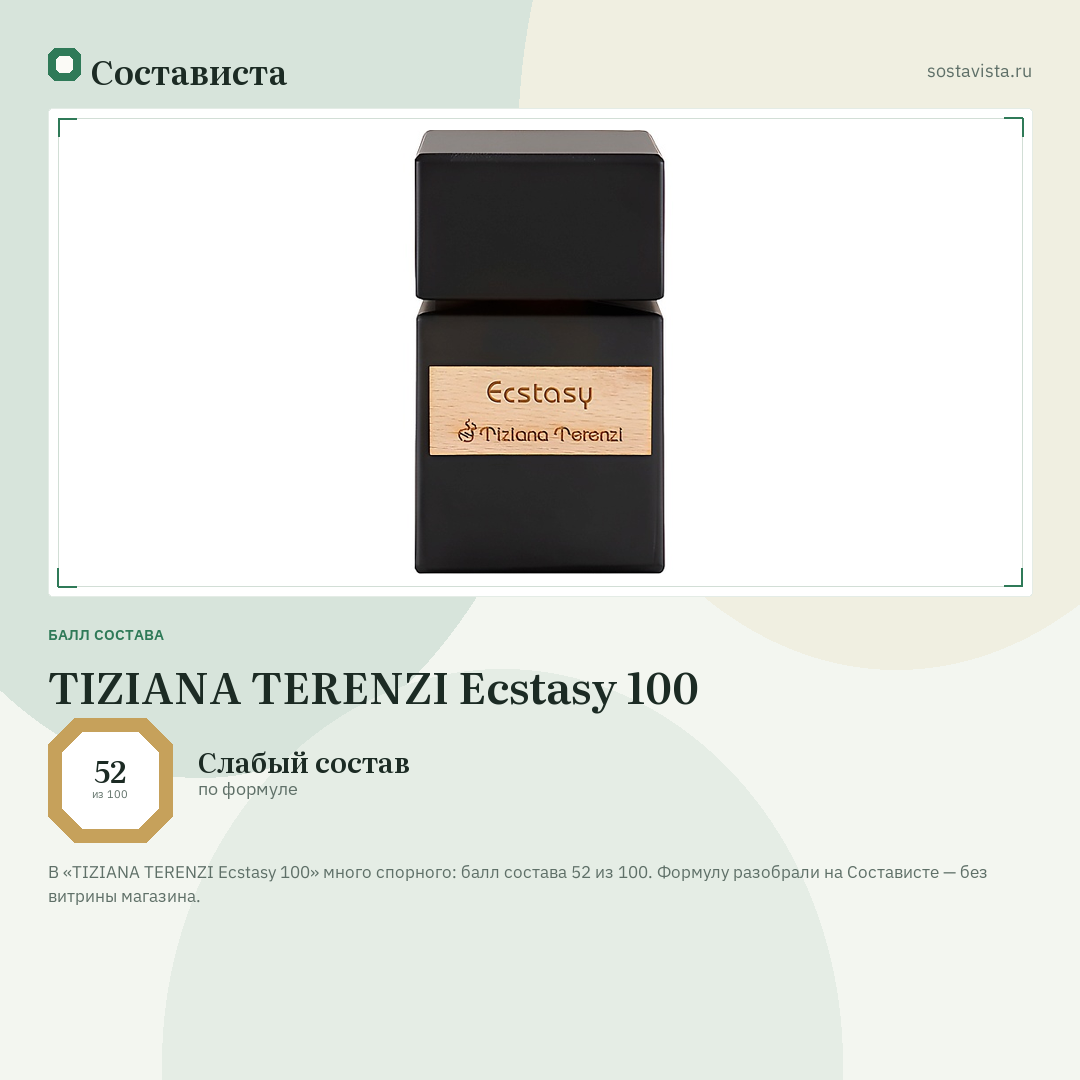 TIZIANA TERENZI Ecstasy 100: балл состава 52 из 100 — Состависта