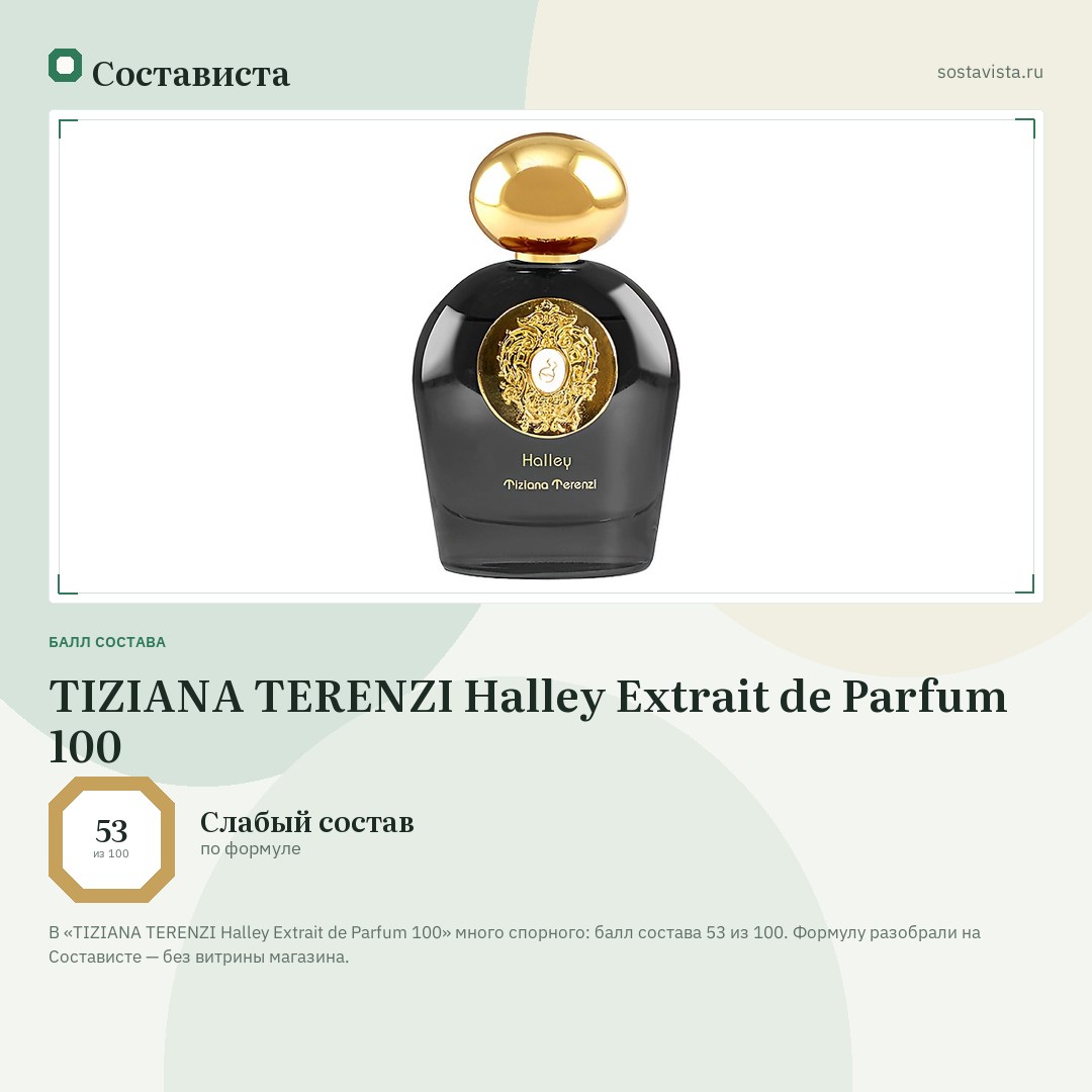 TIZIANA TERENZI Halley Extrait de Parfum 100: балл состава 53 из 100 — Состависта