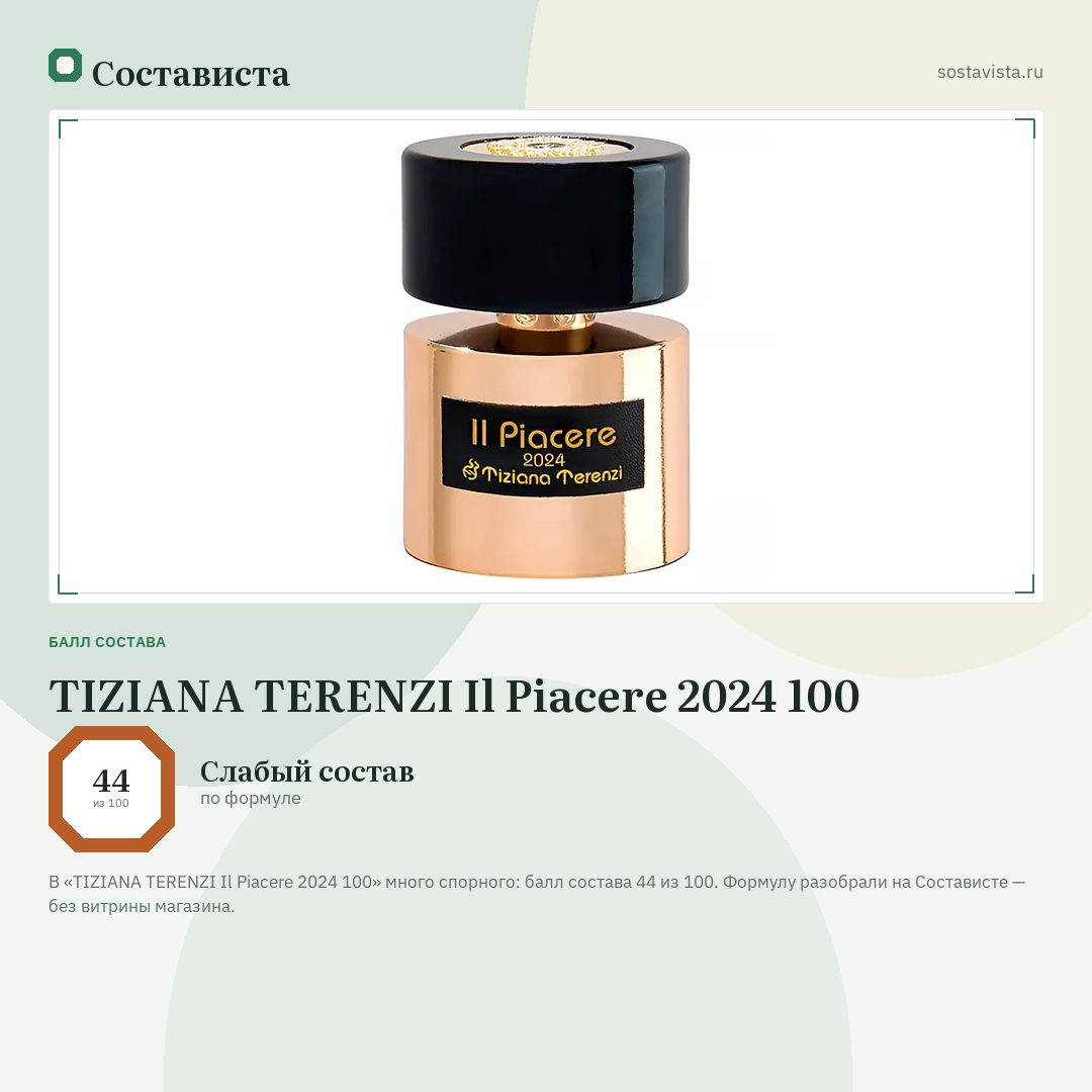 TIZIANA TERENZI Il Piacere 2024 100: балл состава 44 из 100 — Состависта