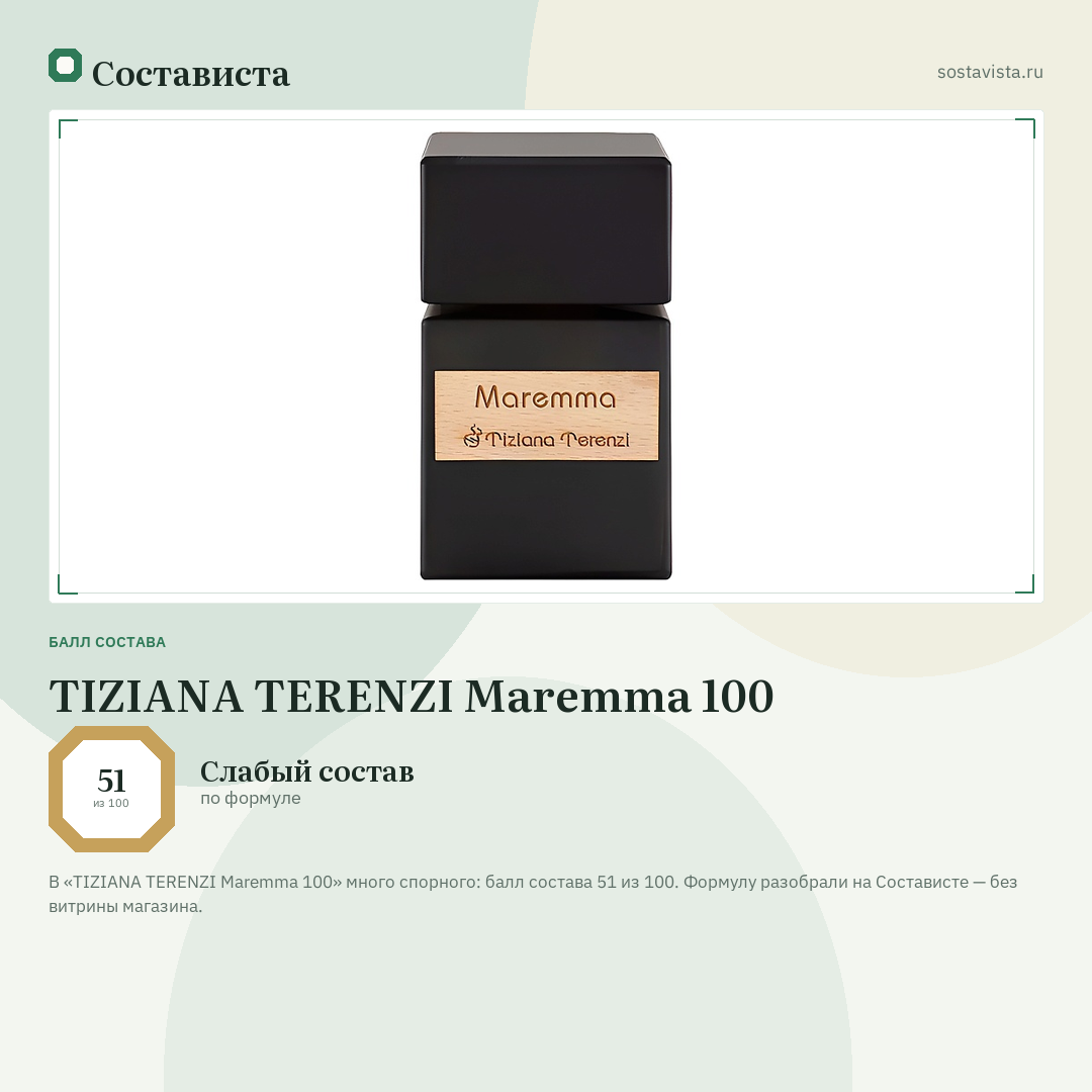 TIZIANA TERENZI Maremma 100: балл состава 51 из 100 — Состависта