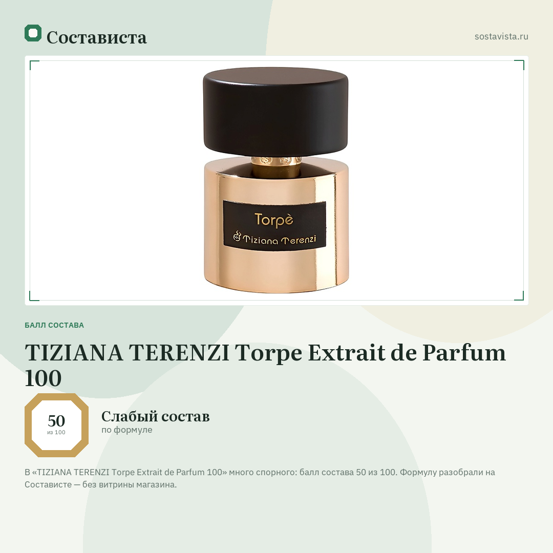 TIZIANA TERENZI Torpe Extrait de Parfum 100: балл состава 50 из 100 — Состависта