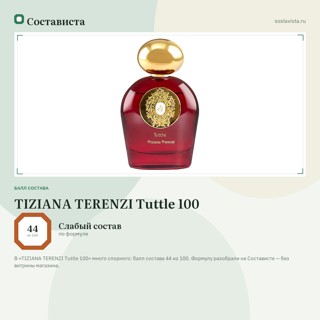 TIZIANA TERENZI Tuttle 100: балл состава 44 из 100 — Состависта
