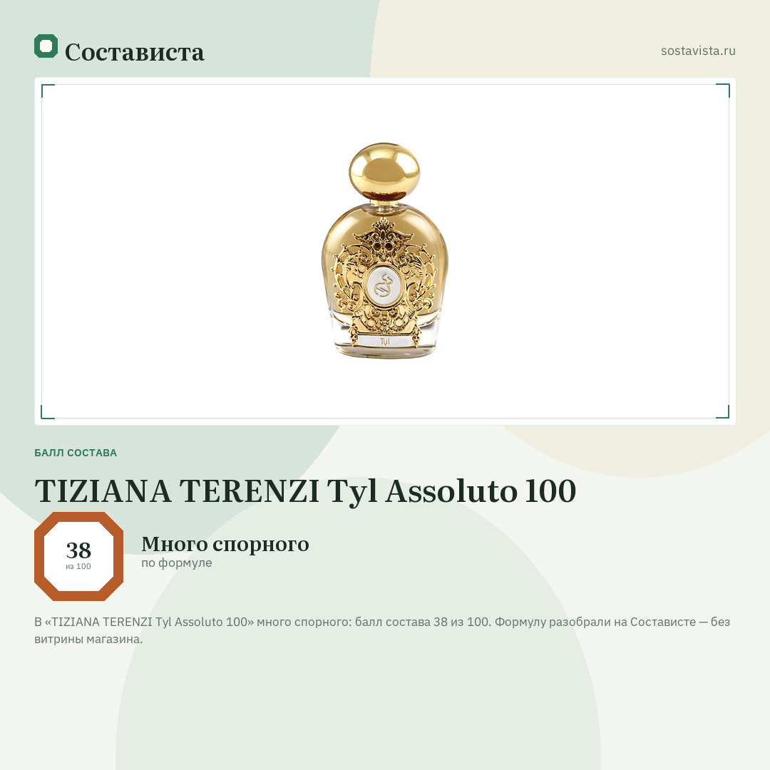 TIZIANA TERENZI Tyl Assoluto 100: балл состава 38 из 100 — Состависта