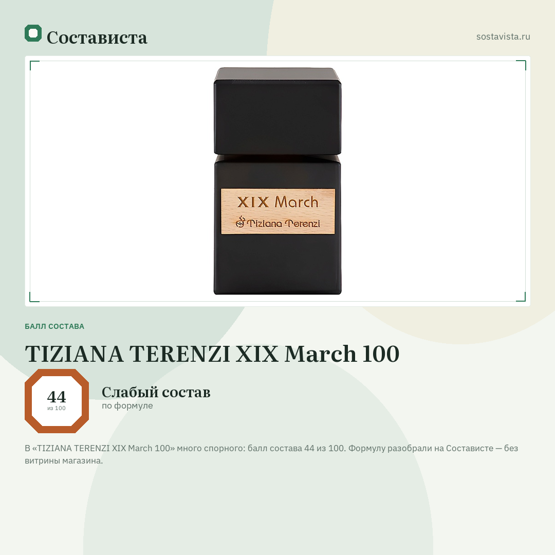 TIZIANA TERENZI XIX March 100: балл состава 44 из 100 — Состависта