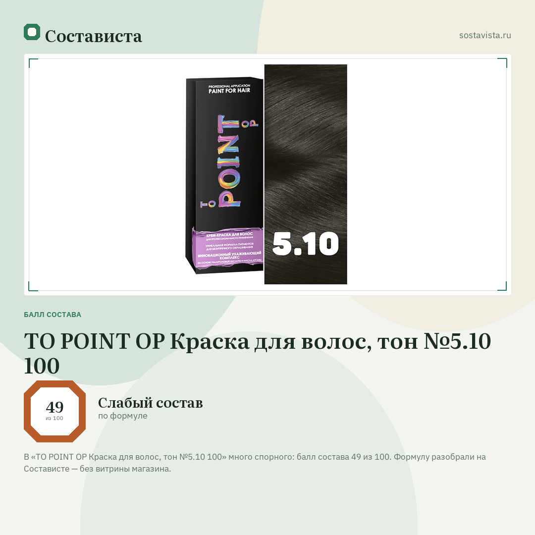 TO POINT OP Краска для волос, тон №5.10 100: балл состава 49 из 100 — Состависта