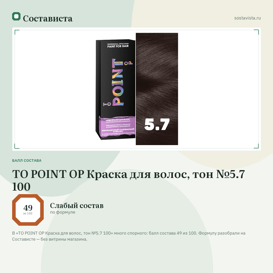 TO POINT OP Краска для волос, тон №5.7 100: балл состава 49 из 100 — Состависта