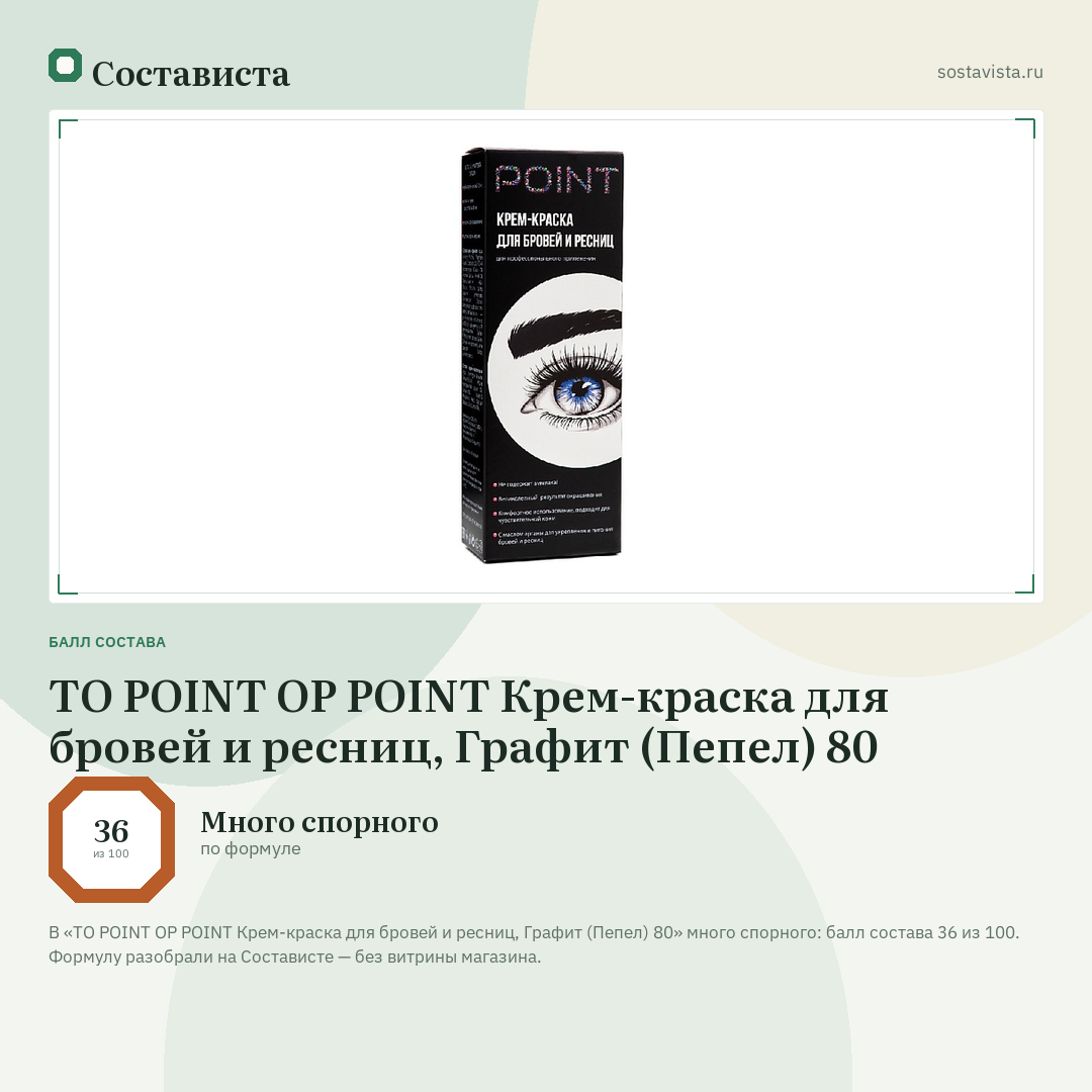 TO POINT OP POINT Крем-краска для бровей и ресниц, Графит (Пепел) 80: балл состава 36 из 100 — Состависта