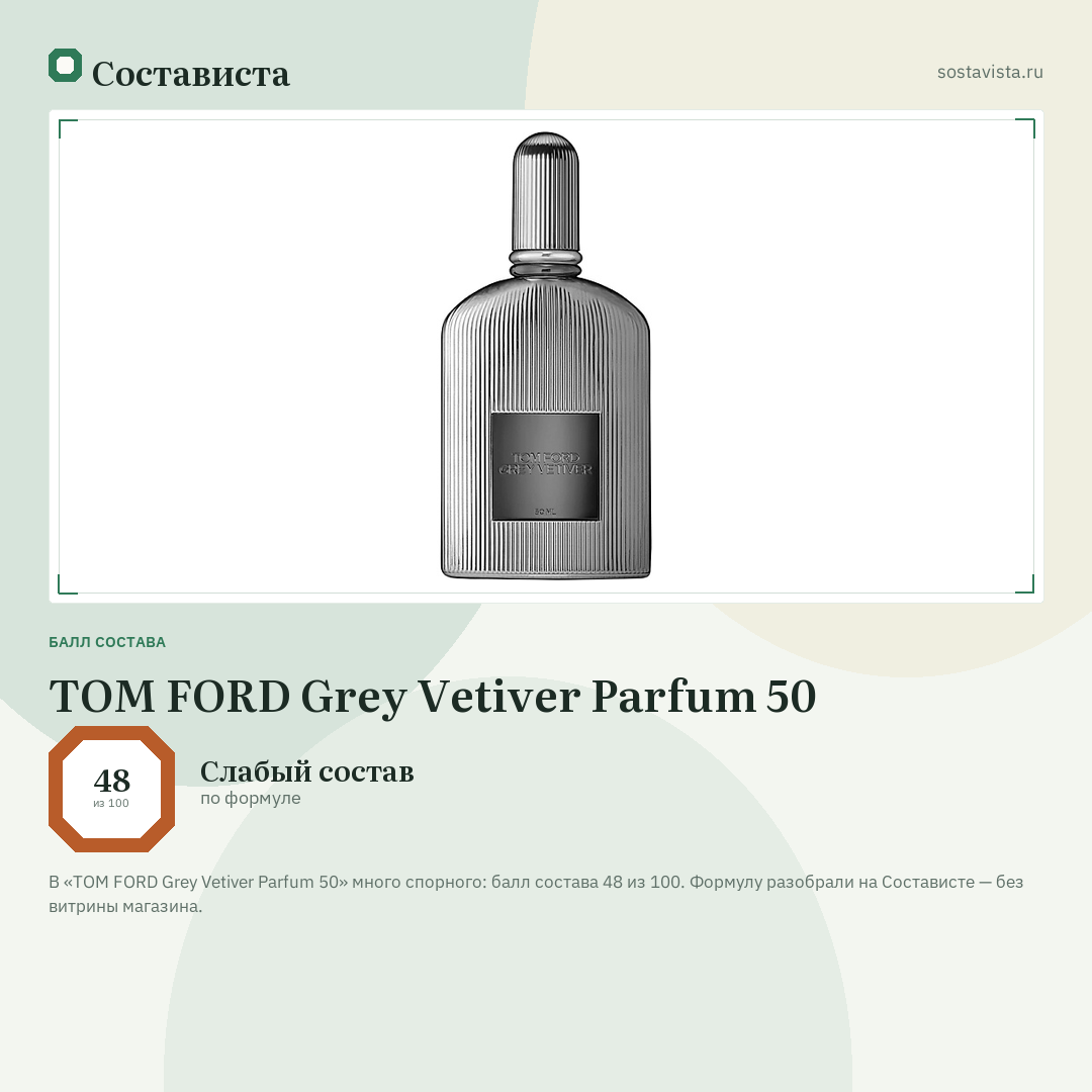 TOM FORD Grey Vetiver Parfum 50: балл состава 48 из 100 — Состависта