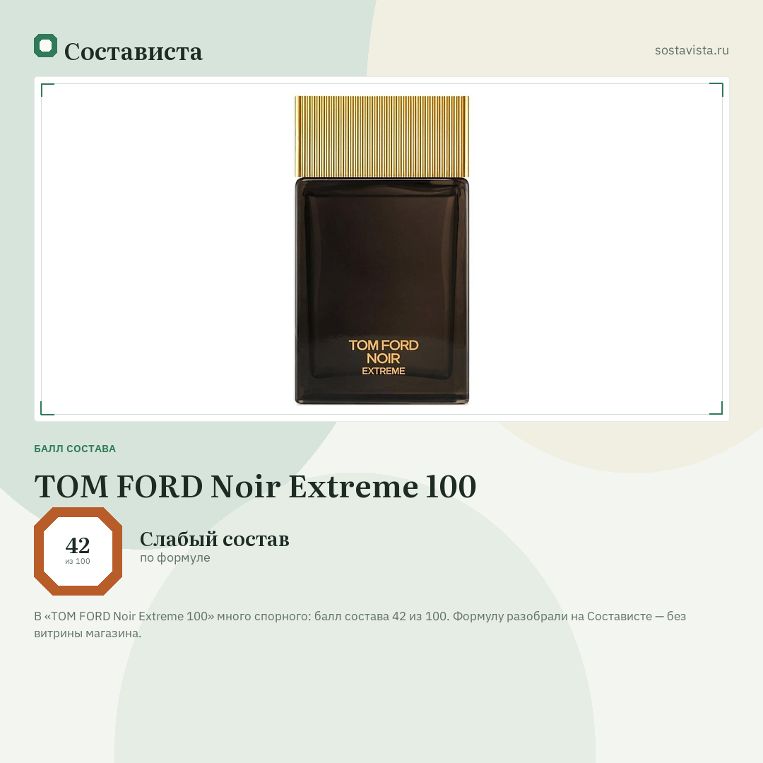 TOM FORD Noir Extreme 100: балл состава 42 из 100 — Состависта