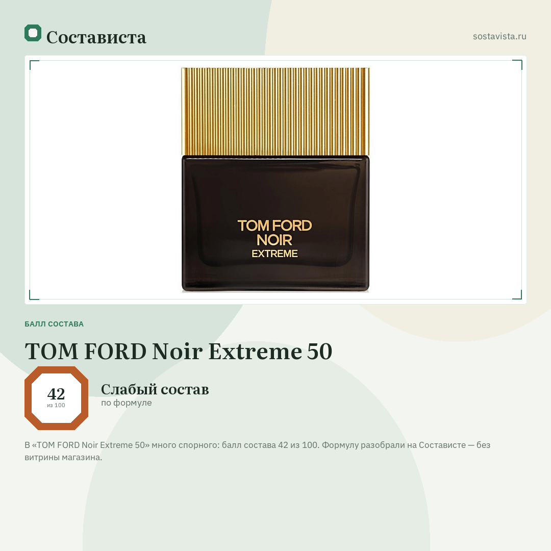 TOM FORD Noir Extreme 50: балл состава 42 из 100 — Состависта