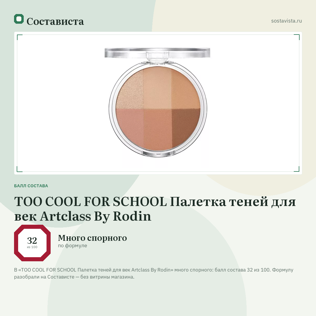 TOO COOL FOR SCHOOL Палетка теней для век Artclass By Rodin: балл состава 32 из 100 — Состависта
