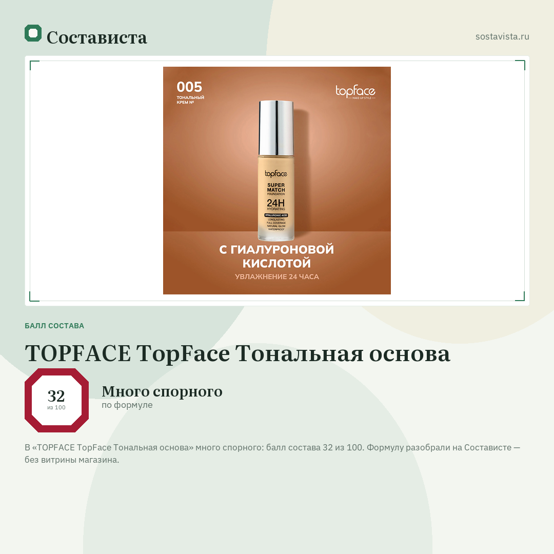 TOPFACE TopFace Тональная основа: балл состава 32 из 100 — Состависта