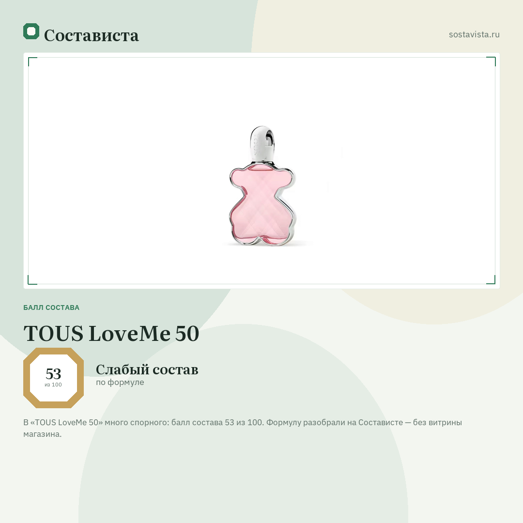 TOUS LoveMe 50: балл состава 53 из 100 — Состависта