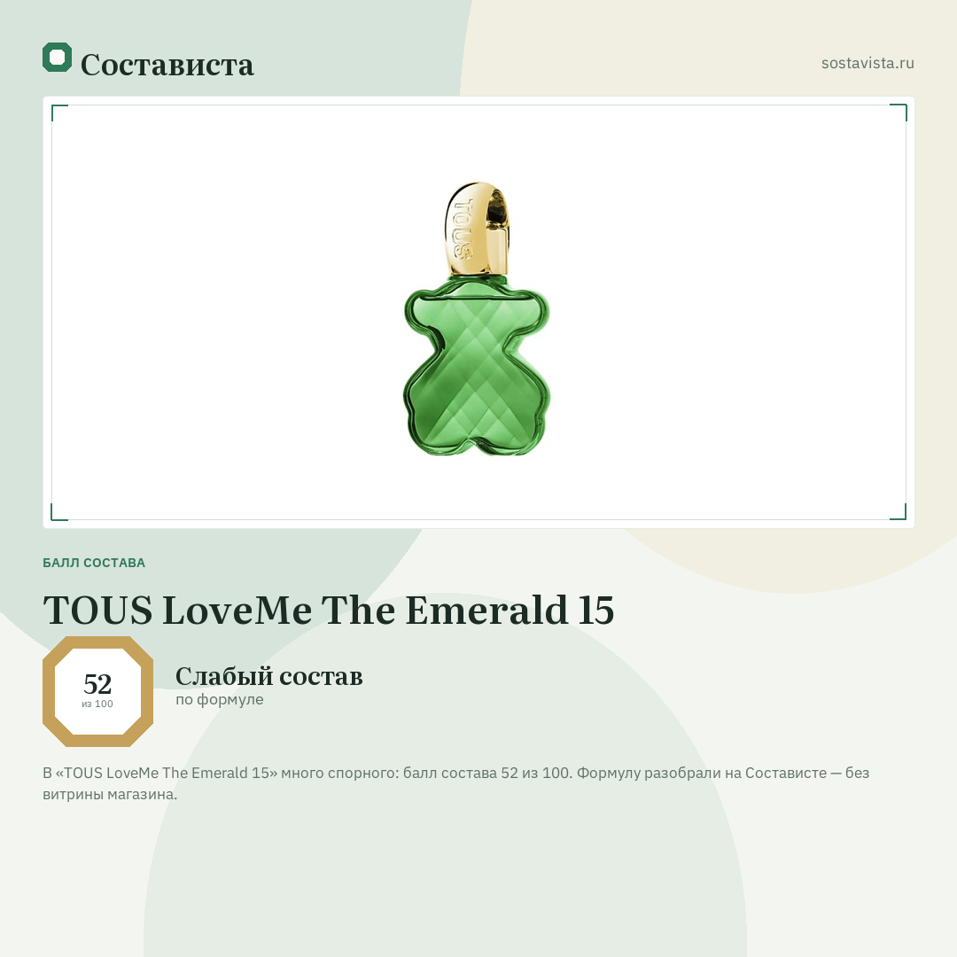 TOUS LoveMe The Emerald 15: балл состава 52 из 100 — Состависта