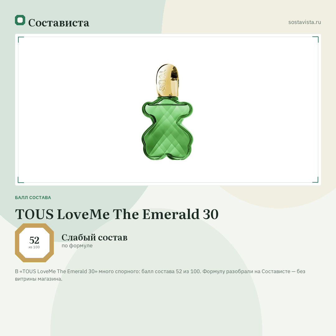 TOUS LoveMe The Emerald 30: балл состава 52 из 100 — Состависта