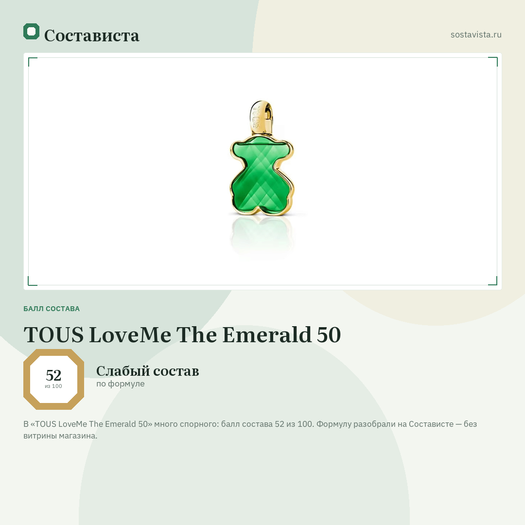 TOUS LoveMe The Emerald 50: балл состава 52 из 100 — Состависта