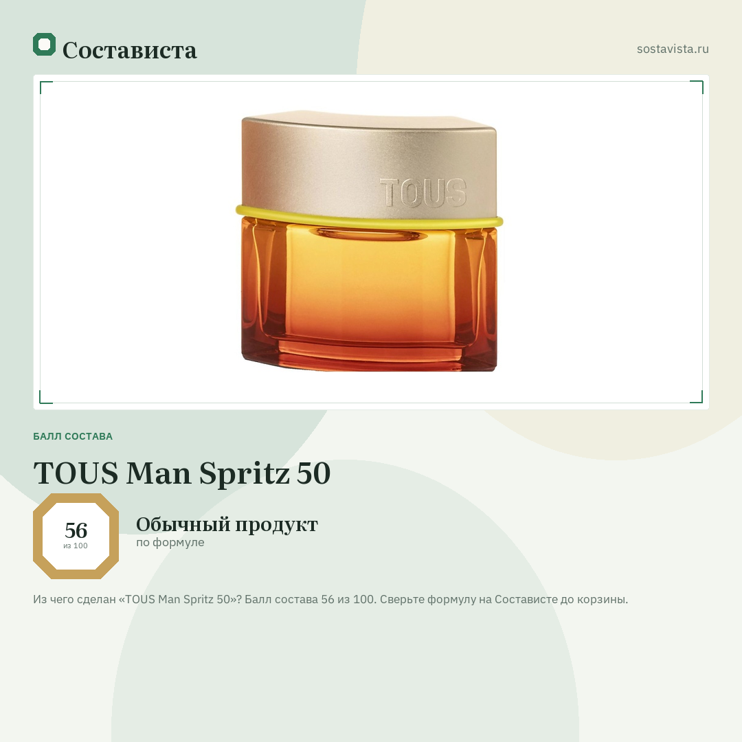 TOUS Man Spritz 50: балл состава 56 из 100 — Состависта