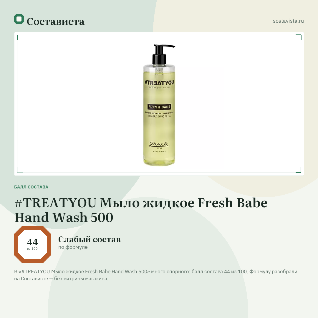 #TREATYOU Мыло жидкое Fresh Babe Hand Wash 500: балл состава 44 из 100 — Состависта