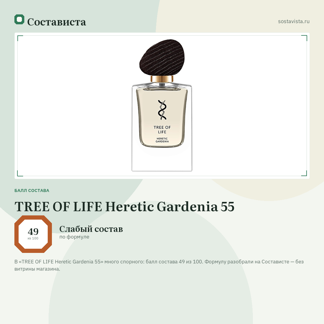TREE OF LIFE Heretic Gardenia 55: балл состава 49 из 100 — Состависта