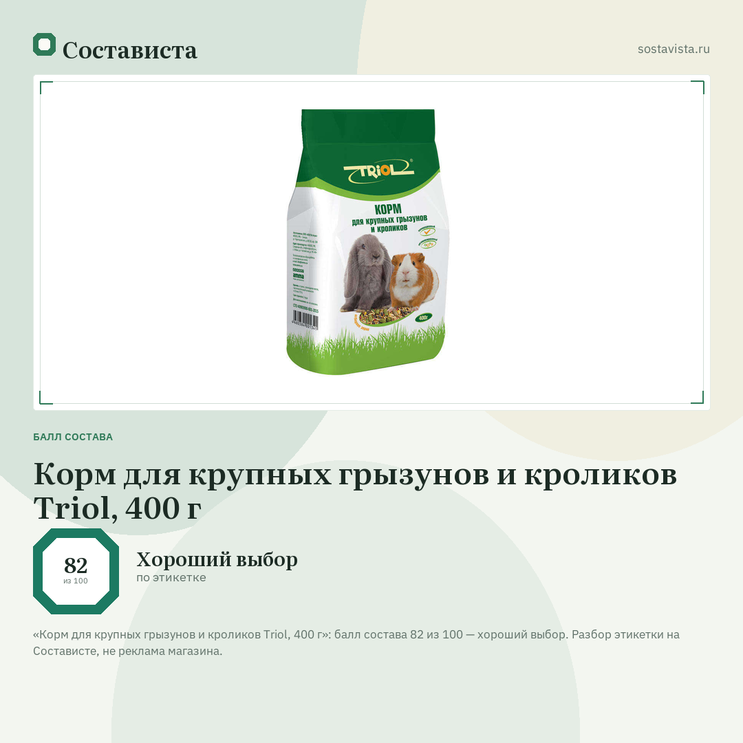 Корм для крупных грызунов и кроликов Triol, 400 г: балл состава 82 из 100 — Состависта