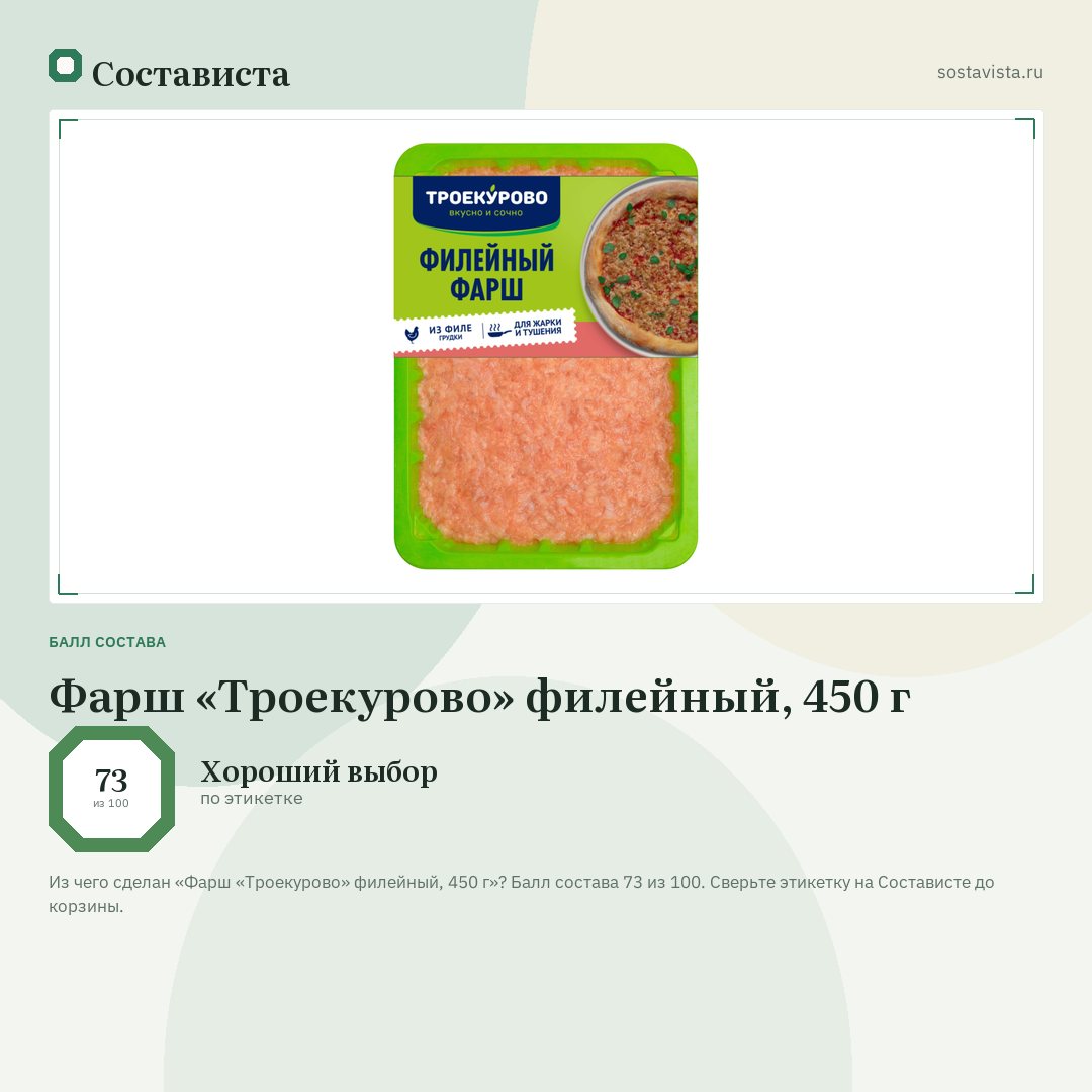 Фарш «Троекурово» филейный, 450 г: балл состава 73 из 100 — Состависта