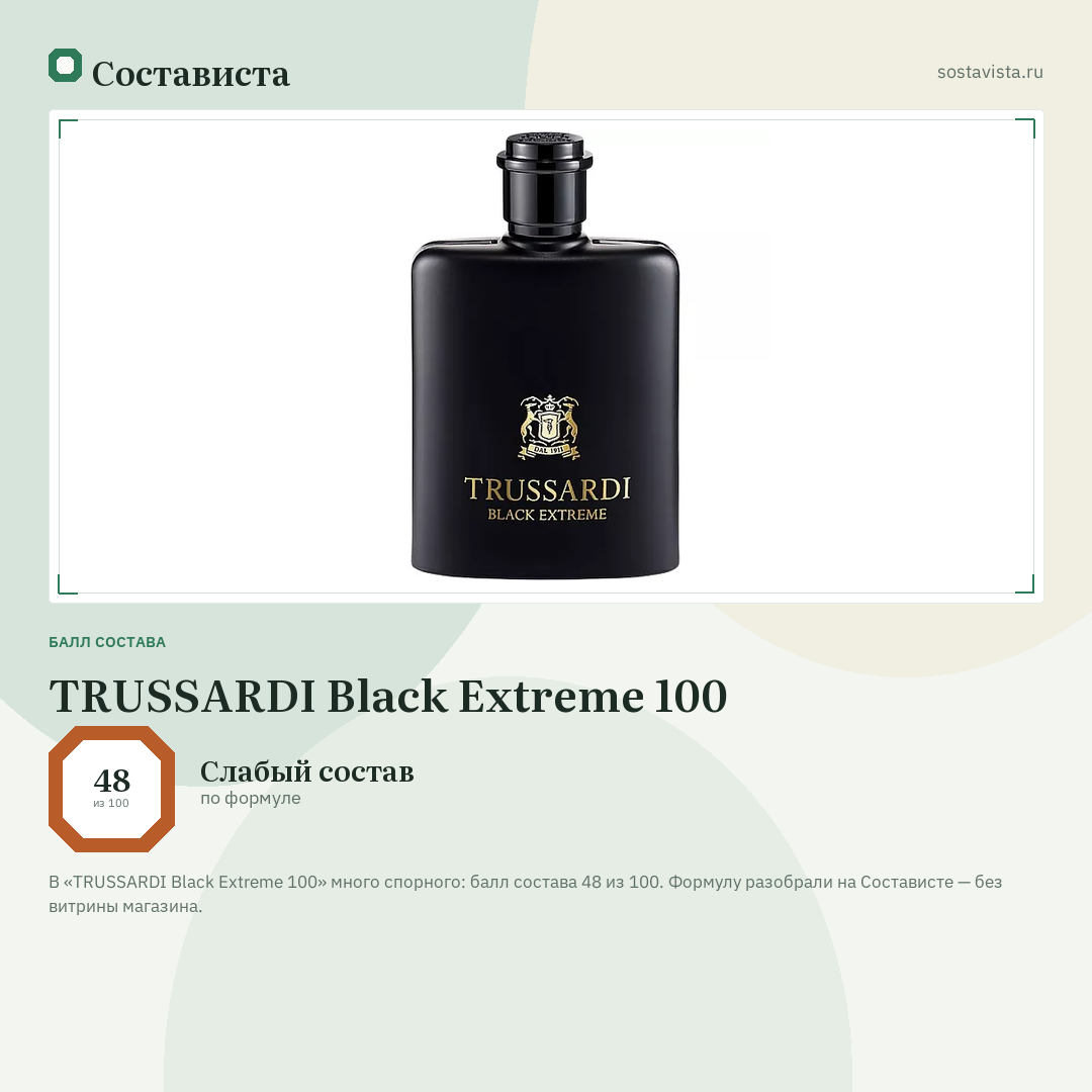 TRUSSARDI Black Extreme 100: балл состава 48 из 100 — Состависта