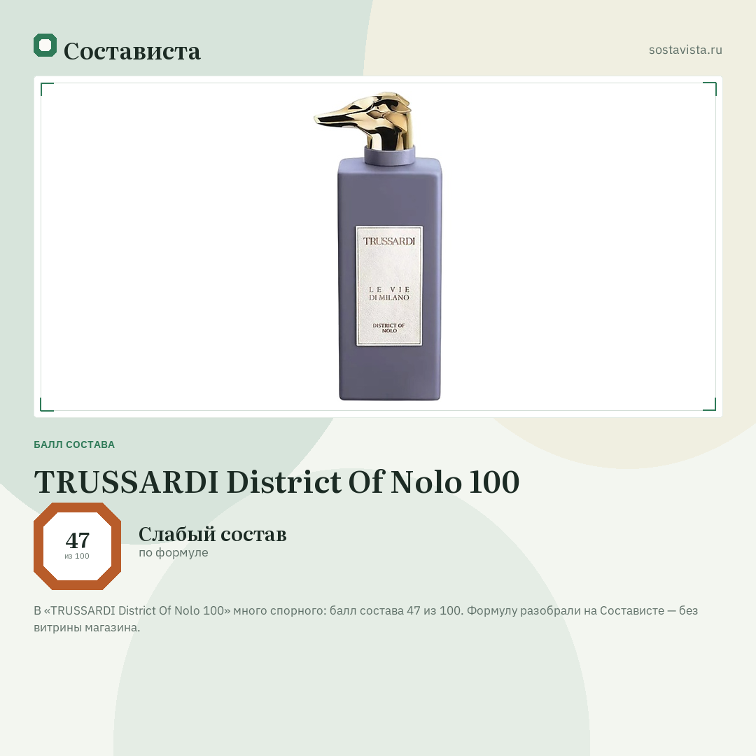 TRUSSARDI District Of Nolo 100: балл состава 47 из 100 — Состависта