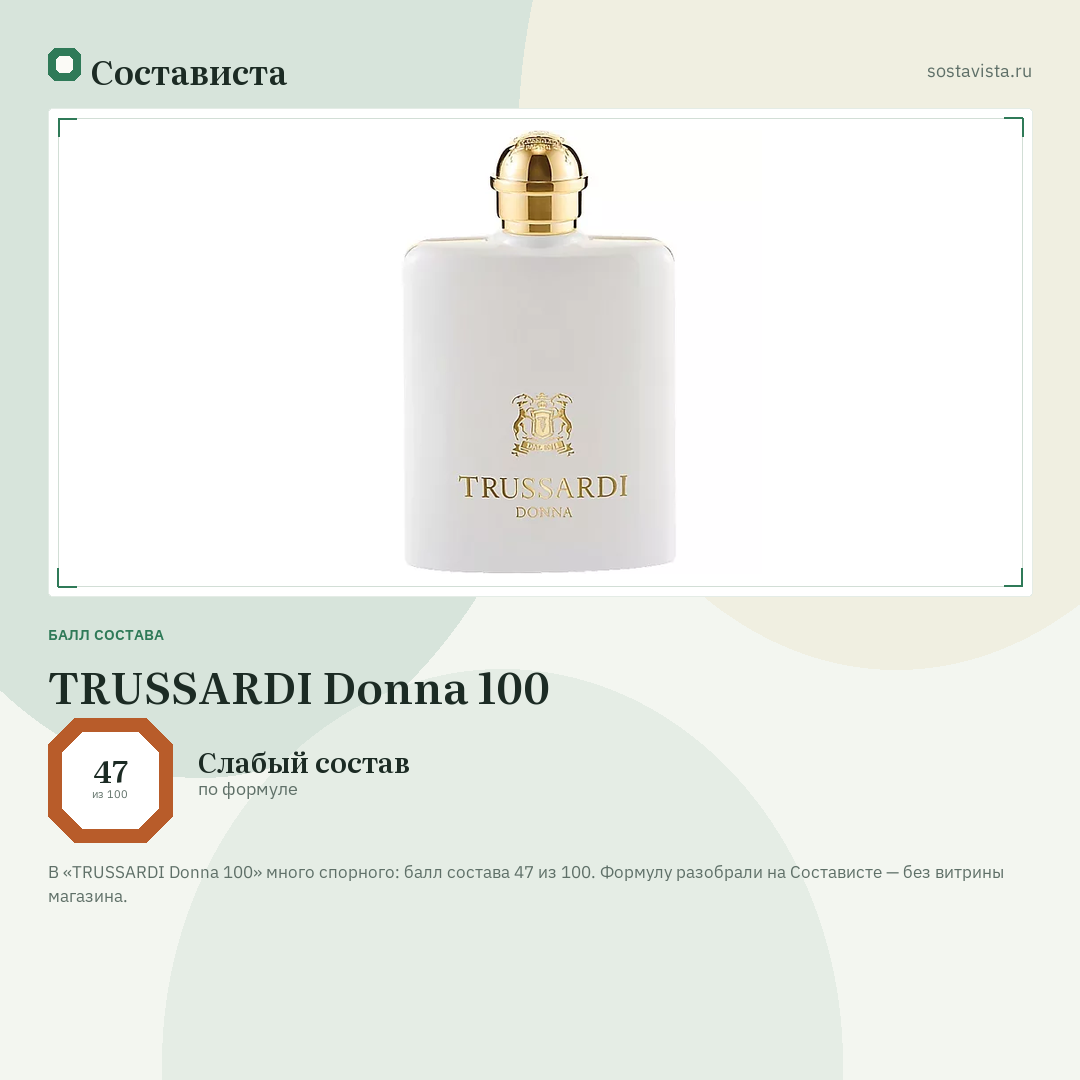 TRUSSARDI Donna 100: балл состава 47 из 100 — Состависта
