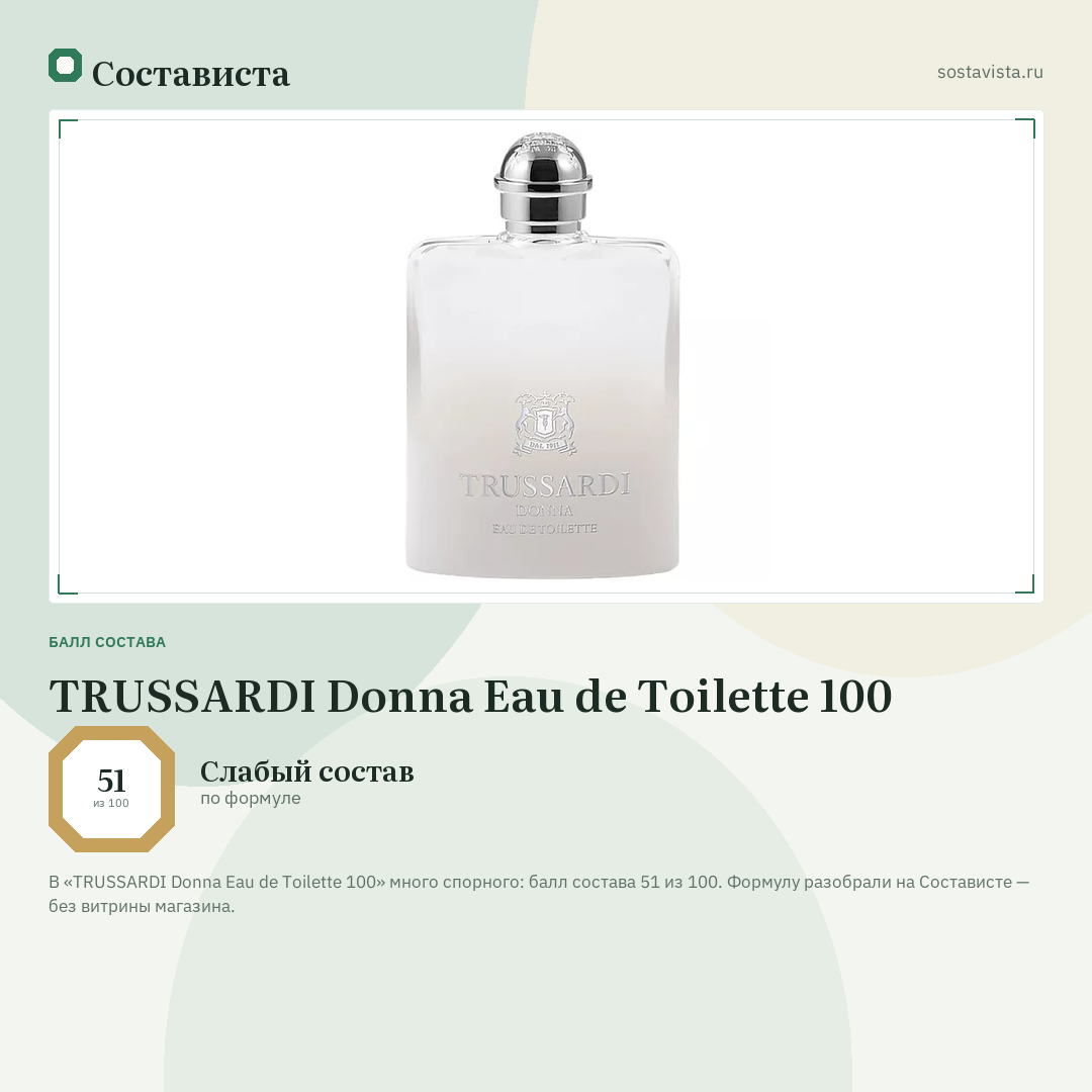 TRUSSARDI Donna Eau de Toilette 100: балл состава 51 из 100 — Состависта