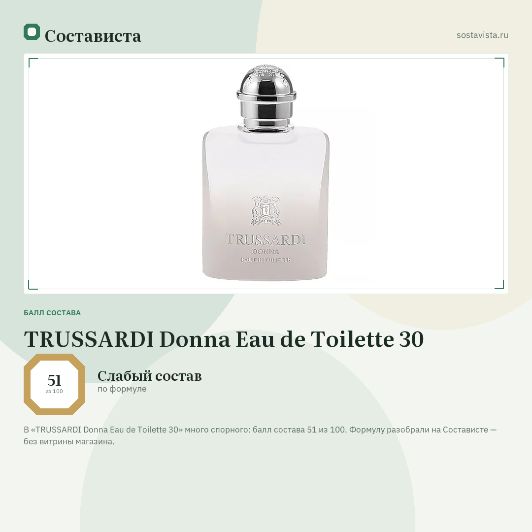 TRUSSARDI Donna Eau de Toilette 30: балл состава 51 из 100 — Состависта