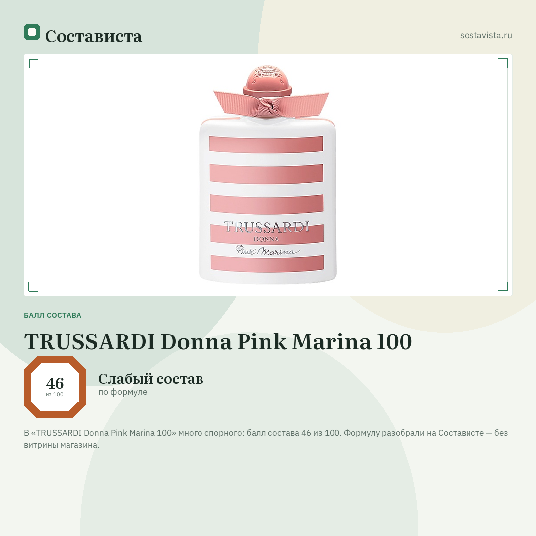 TRUSSARDI Donna Pink Marina 100: балл состава 46 из 100 — Состависта