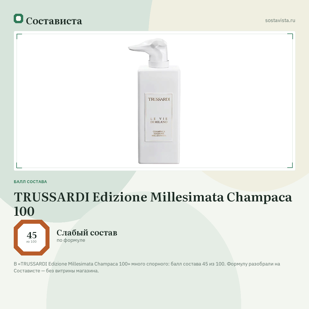 TRUSSARDI Edizione Millesimata Champaca 100: балл состава 45 из 100 — Состависта