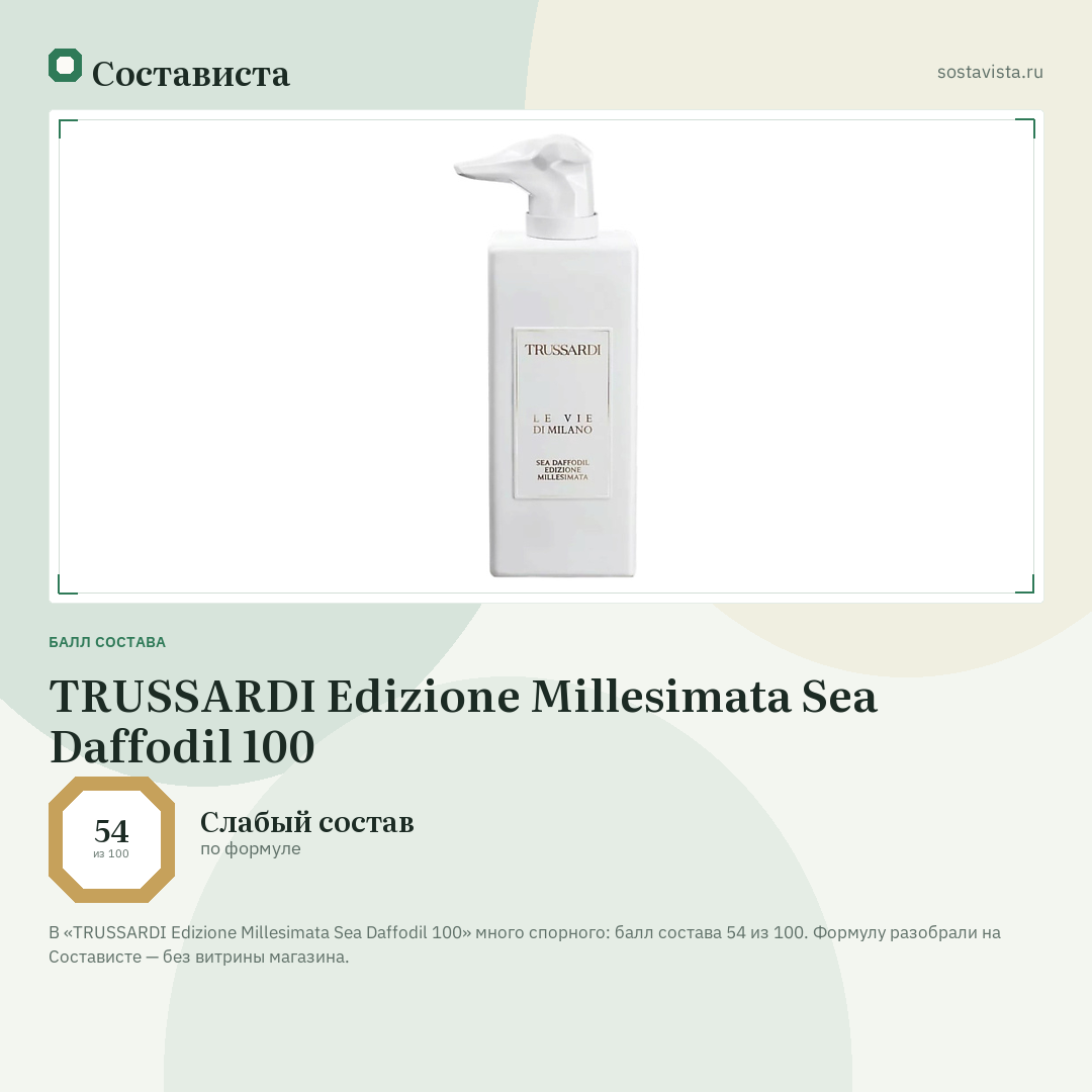TRUSSARDI Edizione Millesimata Sea Daffodil 100: балл состава 54 из 100 — Состависта