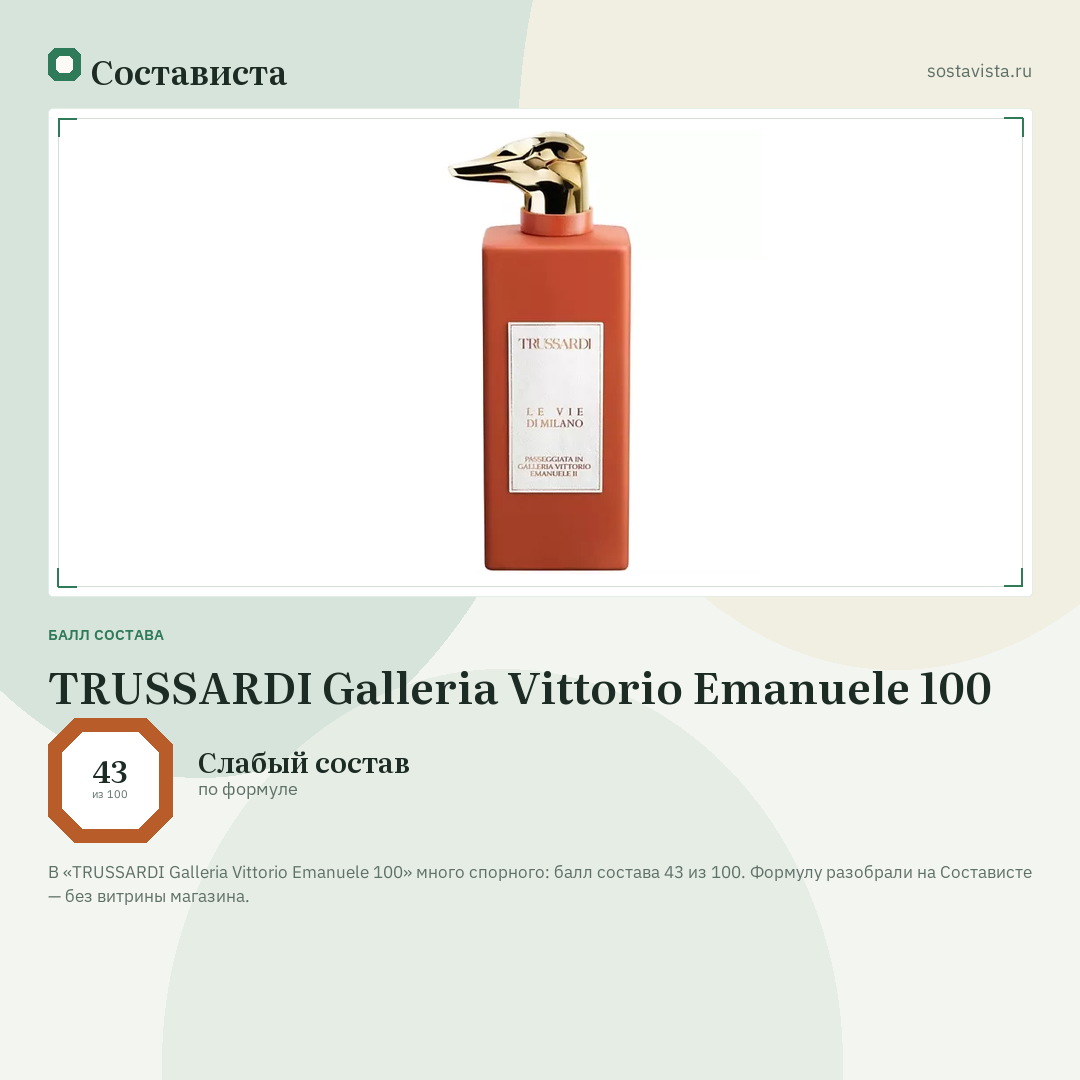 TRUSSARDI Galleria Vittorio Emanuele 100: балл состава 43 из 100 — Состависта