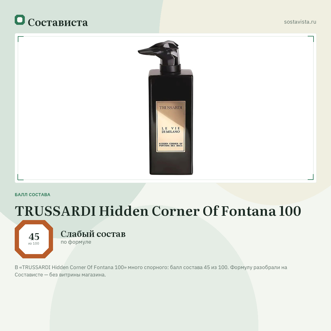TRUSSARDI Hidden Corner Of Fontana 100: балл состава 45 из 100 — Состависта