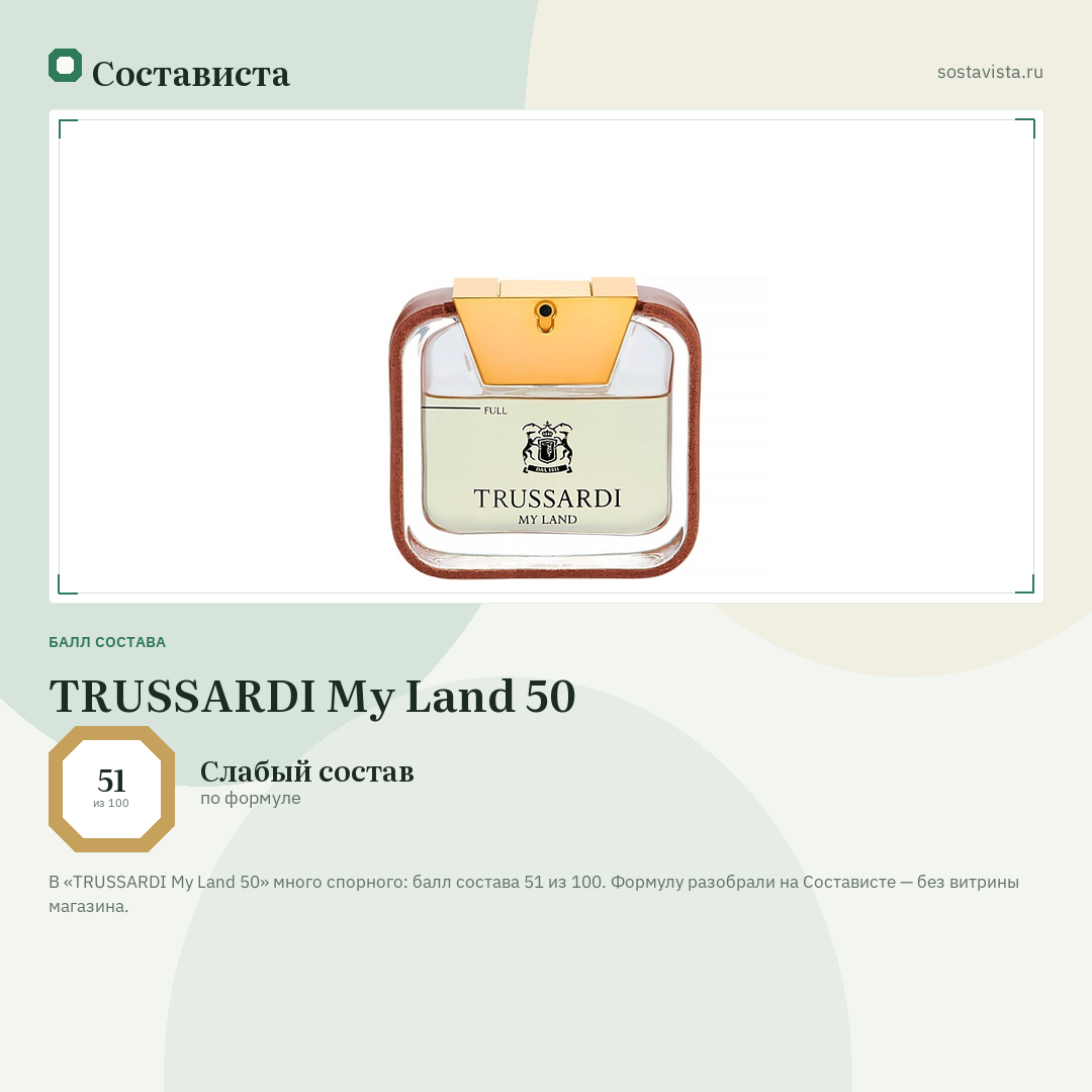 TRUSSARDI My Land 50: балл состава 51 из 100 — Состависта