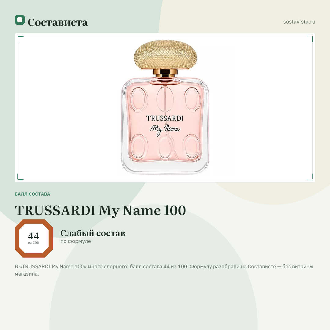 TRUSSARDI My Name 100: балл состава 44 из 100 — Состависта