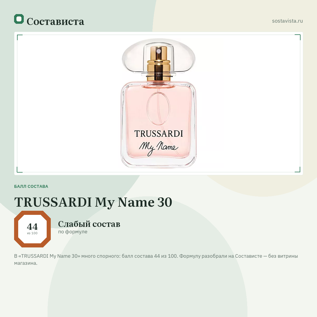 TRUSSARDI My Name 30: балл состава 44 из 100 — Состависта
