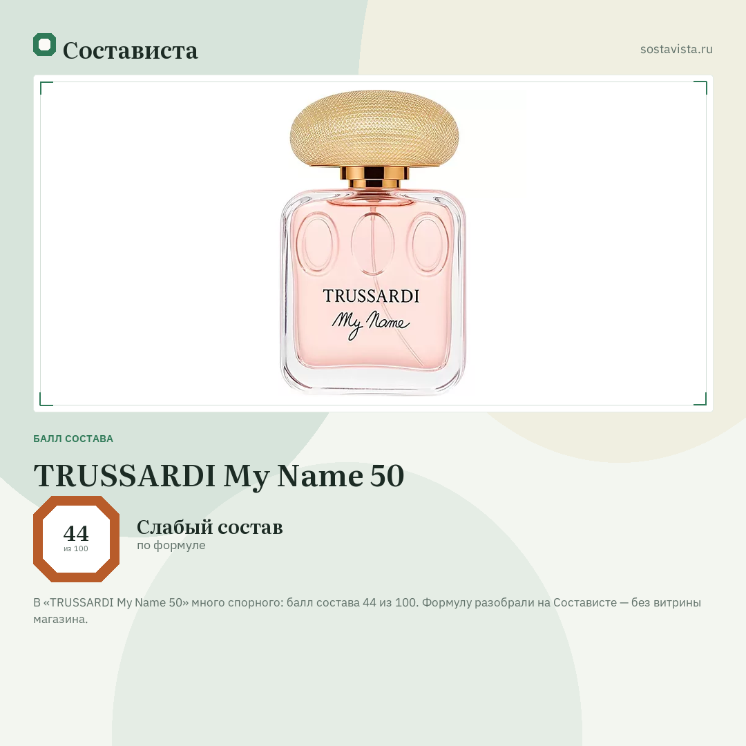 TRUSSARDI My Name 50: балл состава 44 из 100 — Состависта