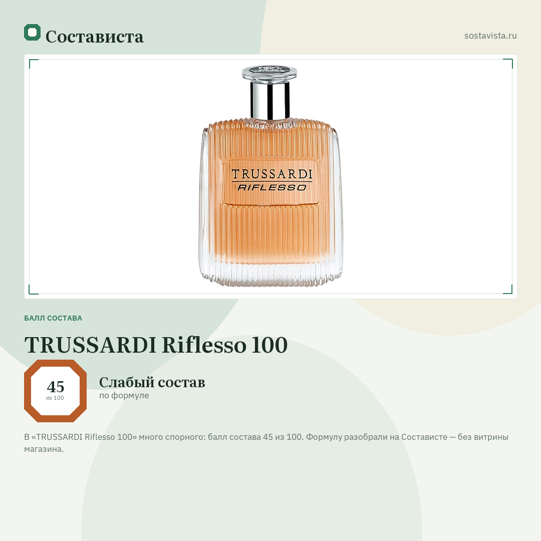 TRUSSARDI Riflesso 100: балл состава 45 из 100 — Состависта